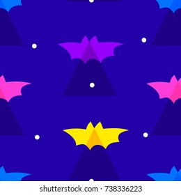Happy Halloween pattern in polka dot with color bats and triangles. Vector background for textile and wrapping.