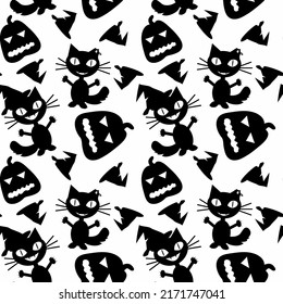 Happy Halloween pattern with pumpkin, bat , spider. Monster seamless pattern Vector stock illustration.