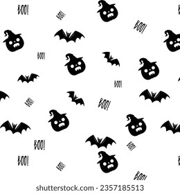 Happy Halloween pattern with pumpkin, bat , witch hat. Monster seamless pattern Vector illustration.