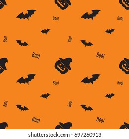 Happy Halloween pattern with pumpkin, bat , witch hat. Monster seamless pattern Vector illustration.