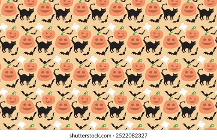Happy Halloween pattern pumpkins and spooky scary party