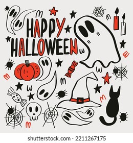 Happy Halloween pattern. A repeating pattern with ghosts and pumpkins. Background for different designs.