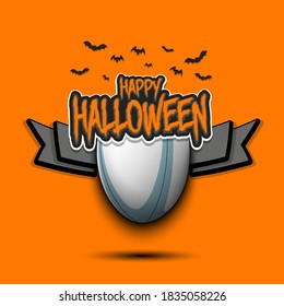 Happy Halloween pattern. Rugby template design. Rugby ball and bat. Design pattern for banner, poster, greeting card, flyer, party invitation. Vector illustration
