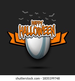 Happy Halloween pattern. Rugby template design. Rugby ball and bat. Design pattern for banner, poster, greeting card, flyer, party invitation. Vector illustration