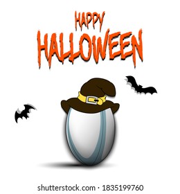Happy Halloween pattern. Rugby template design. Rugby ball with witch hat. Design pattern for banner, poster, greeting card, flyer, party invitation. Vector illustration