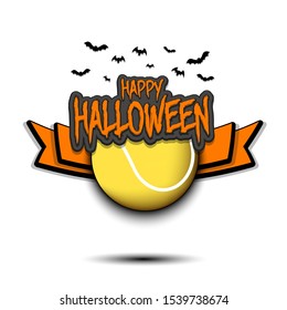 Happy Halloween pattern. Tennis template design. Tennis ball and bat. Design pattern for banner, poster, greeting card, flyer, party invitation. Vector illustration