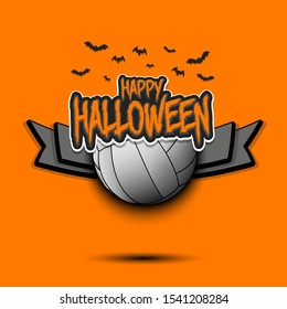 Happy Halloween pattern. Volleyball template design. Volleyball ball and bat. Design pattern for banner, poster, greeting card, flyer, party invitation. Vector illustration