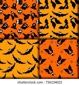 Happy Halloween patterns with bat. Seamless patterns collection. Vector illustration.
