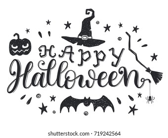 Happy Halloween phrase,  Vector greeting card with hand written calligraphic phrase