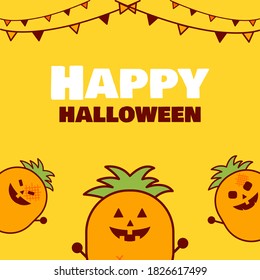 Happy Halloween. Pineapple character. Halloween background. A fun Halloween party. Illustration vector.
