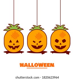 Happy Halloween. Pineapple character. A smiling pineapple character. Cartoon cute style pineapple. Illustration vector.