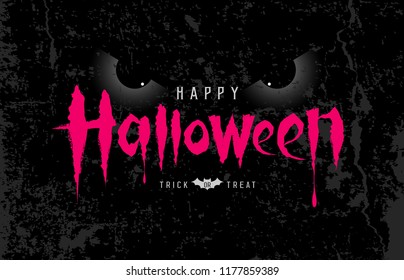 Happy Halloween pink message with spooky eye on rough surface background, vector illustration