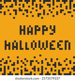 Happy Halloween Pixel Art Lettering Dark on orange background. Greeting or Print materials Template