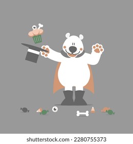 happy halloween with polar bear, cupcake and sweet candy, flat vector illustration cartoon character design