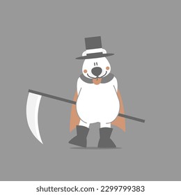 happy halloween with polar bear and scythe, flat vector illustration cartoon character design