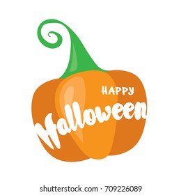 Happy Halloween post card design. Simply vector illustration with cartoon orange pumpkin and lettering elements.