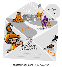 happy halloween postcard 