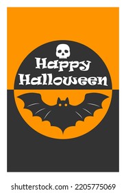 Happy Halloween postcard with bat and skull. vector illustration