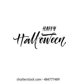 Happy Halloween postcard. Hand drawn festive lettering. Ink illustration. Modern brush calligraphy. Isolated on white background. 
