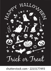 Happy Halloween postcard illustration on black