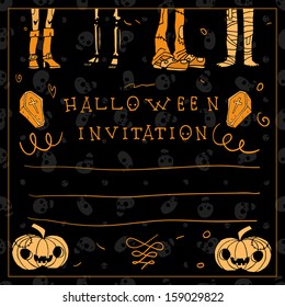 Happy halloween postcard invitation. Vector pattern for web page backgrounds, postcards, greeting cards, invitations, pattern fills, surface textures.