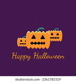 Happy halloween postcard with three pumpkins.