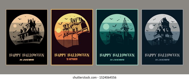 Happy Halloween Postcards, Haunted Mansions, Night Scenes