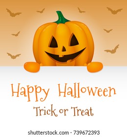 Happy Halloween - poster with 3d scary pumpkin. Vector.