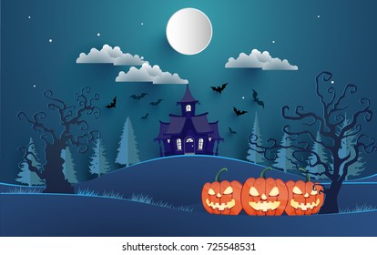 Happy Halloween Poster and background. happy halloween day with paper art design.