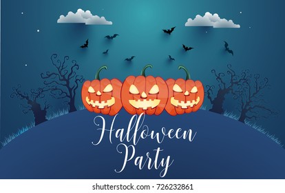 Happy Halloween Poster and background with paper art design.