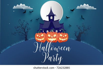 Happy Halloween Poster and background with paper art design.