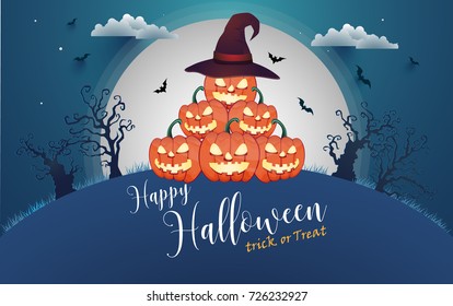 Happy Halloween Poster and background with paper art design.