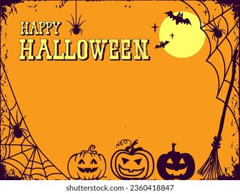 Happy Halloween poster background with web spiders and pumpkins. Vectort Halloween illustration for text or design
