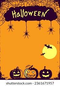 Happy Halloween poster background with web spiders and pumpkins. Vectort Halloween illustration for text or design