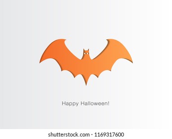 Happy Halloween poster, banner or flyer with orange illustration of bat on white background.
