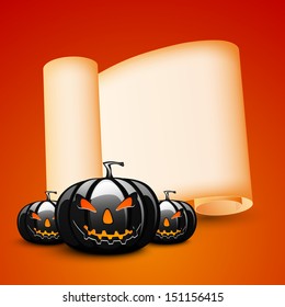 Happy Halloween poster, banner or flyer with scary pumpkins and space for your text. 