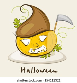Happy Halloween poster, banner or flyer with spider web on grey background. 