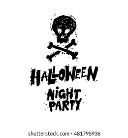 Happy halloween poster, banner, fly-er. Skull and Bones. Black on white. Lettering. Halloween party. Flat design vector illustration.