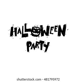 Happy halloween poster, banner, fly-er. Pumpkin. Black on white. Lettering. Halloween party. Flat design vector illustration.