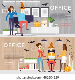 Happy halloween poster, banner, fly-er. Pumpkin. Holiday office. Halloween party. Flat design vector illustration.