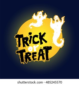 Happy halloween poster, banner, fly-er. Ghosts. Black on white. Lettering. Halloween party. Flat design vector illustration.