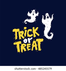 Happy halloween poster, banner, fly-er. Ghosts. Black on white. Lettering. Halloween party. Flat design vector illustration.