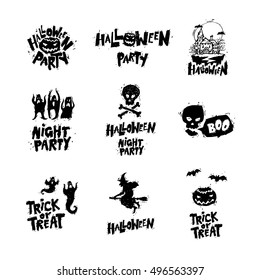 Happy halloween poster, banner, fly-er. Pumpkin. Lettering, hand-drawn, lino-cut. Halloween party. Flat design vector illustration.