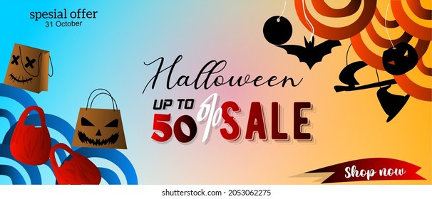 
happy halloween, poster or banner with special offer on halloween sale
on October 31