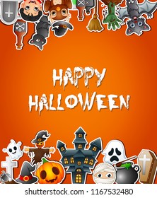 Happy halloween poster card celebrations with stickers