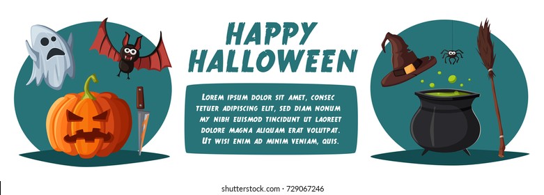 Happy halloween poster. Cartoon vector illustration.