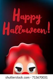 Happy Halloween poster with creepy and scary clown mask