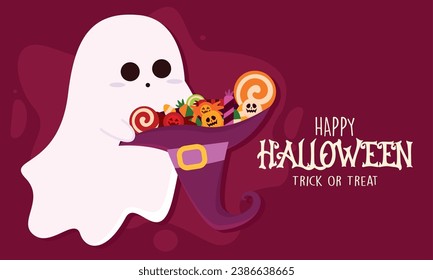 Happy halloween poster Cute ghost cartoon Vector