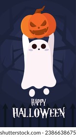 Happy halloween poster Cute ghost cartoon Vector