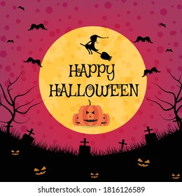 Happy halloween poster with halloween decoration. Halloween night background.